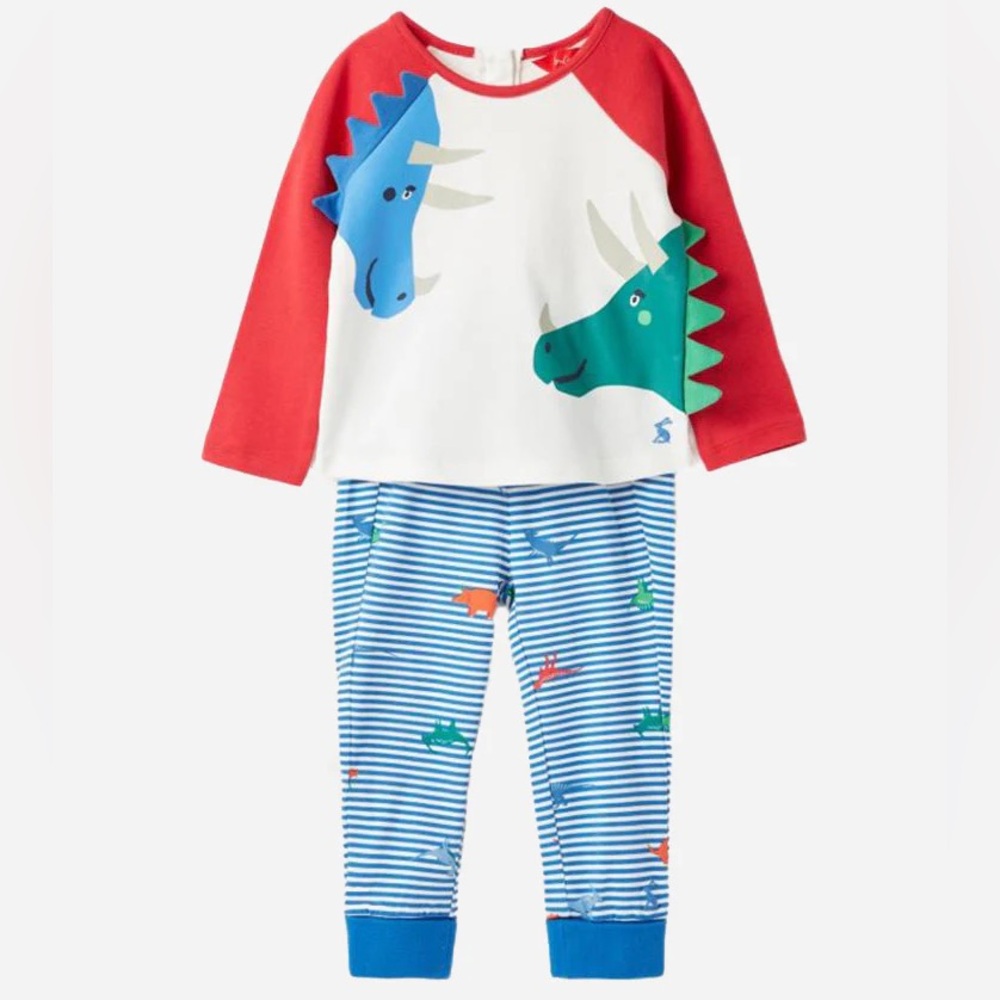 Joules Dinosaur Theme Long Sleeve Top and Pants Two Piece Outfit